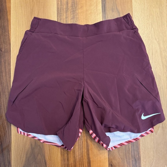 Nike Men Dri-Fit Court Slam RG Shorts Burgundy Dark Red, Antique Pink Sz. MEDIUM - Picture 4 of 6
